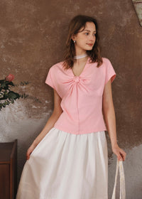 Éloise Ribbon Front Top | Soft T-Shirt for Summer(3COLOR)
