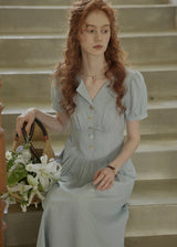 Morning Poem Light Blue Romantic Button Dress