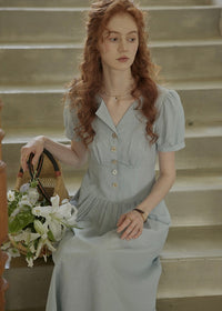 Morning Poem Light Blue Romantic Button Dress