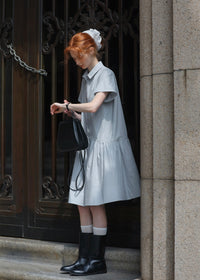 Morning Sketch Button-Up Flared Shirt Dress