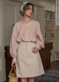 Soft Tale Pintuck Blouse | Romantic Round Neck Cotton Shirt(2COLOR)