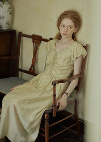 Lemon Yellow Glaze Ruched Dress