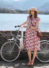 Rosalie Ruffle Floral Dress | Romantic Red Flower Midi Dress for Summer