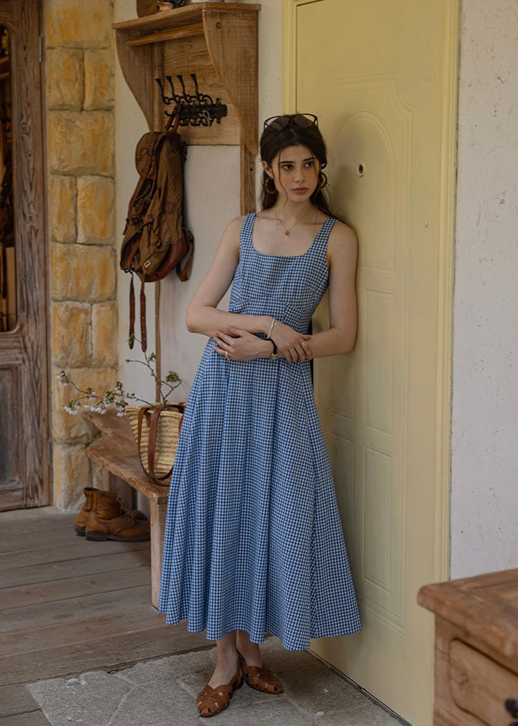 Picnic Breeze Dress | Gingham Check Sleeveless Flare Summer Dress(2COLOR)