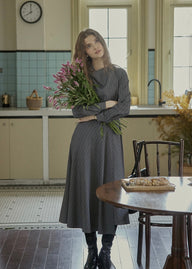 Falling Lines Draped Collar Dress