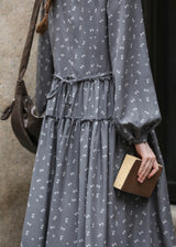 Shirred Waist Vintage Floral Long Dress