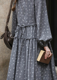 Shirred Waist Vintage Floral Long Dress