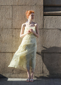 Butter Yellow Floral Chiffon Slip Dress