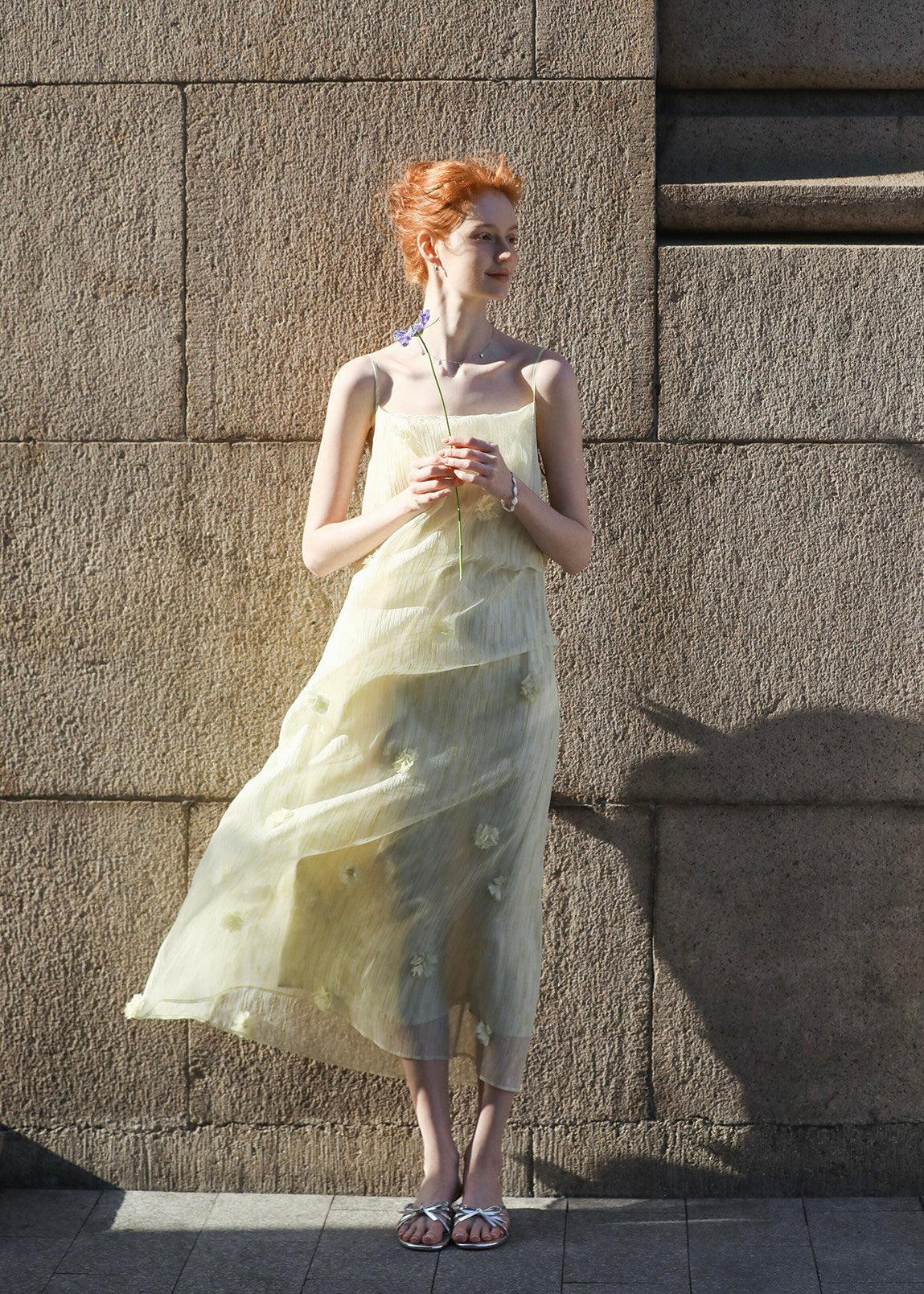 Butter Yellow Floral Chiffon Slip Dress