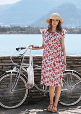 Rosalie Ruffle Floral Dress | Romantic Red Flower Midi Dress for Summer