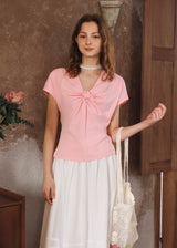 Éloise Ribbon Front Top | Soft T-Shirt for Summer(3COLOR)