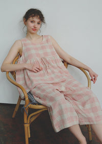 Soft Air Check Loungewear Sleeveless Tie Top Capri Pajama Set