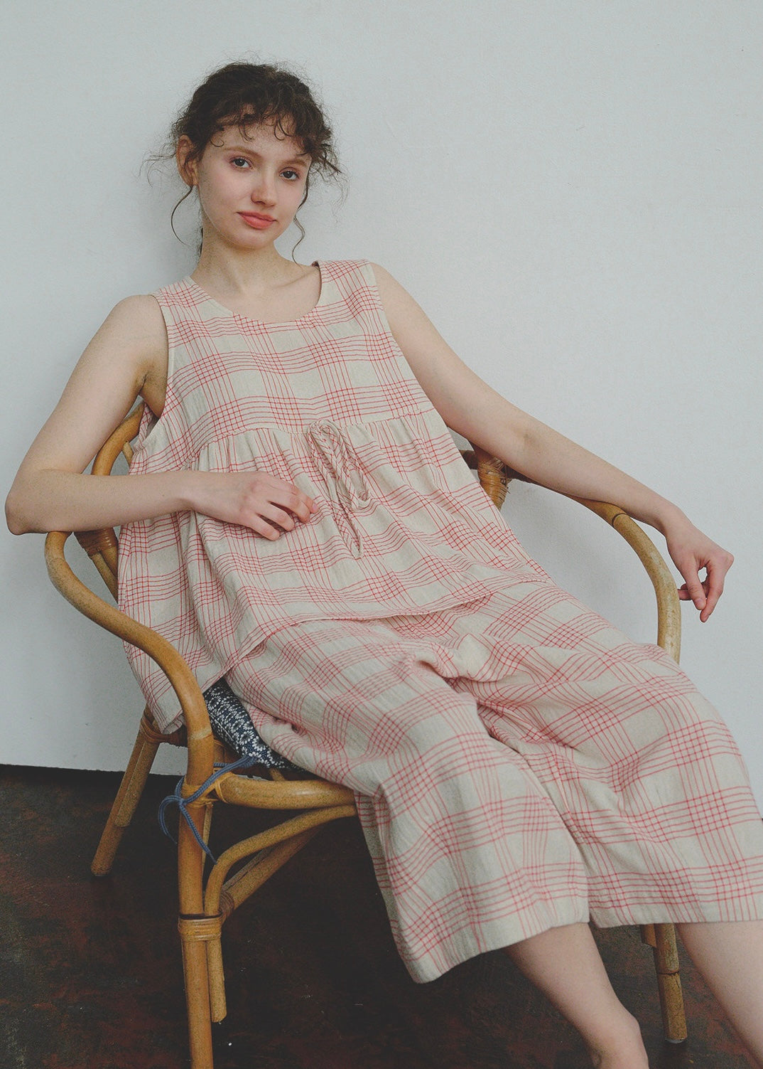Soft Air Check Loungewear Sleeveless Tie Top Capri Pajama Set