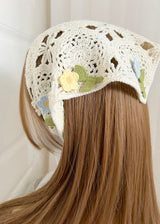 Daisy Crochet Hair Scarf Vintage Floral Ivory Head Wrap