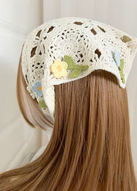 Daisy Crochet Hair Scarf Vintage Floral Ivory Head Wrap