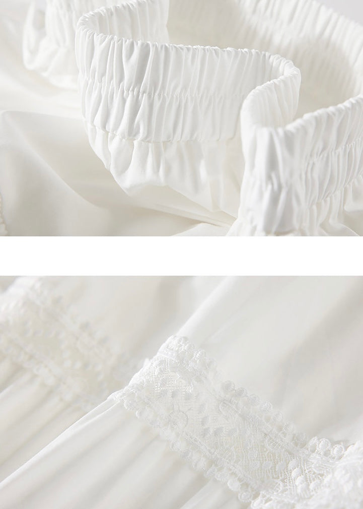 Ivory Tiered Lace Cotton Long Skirt