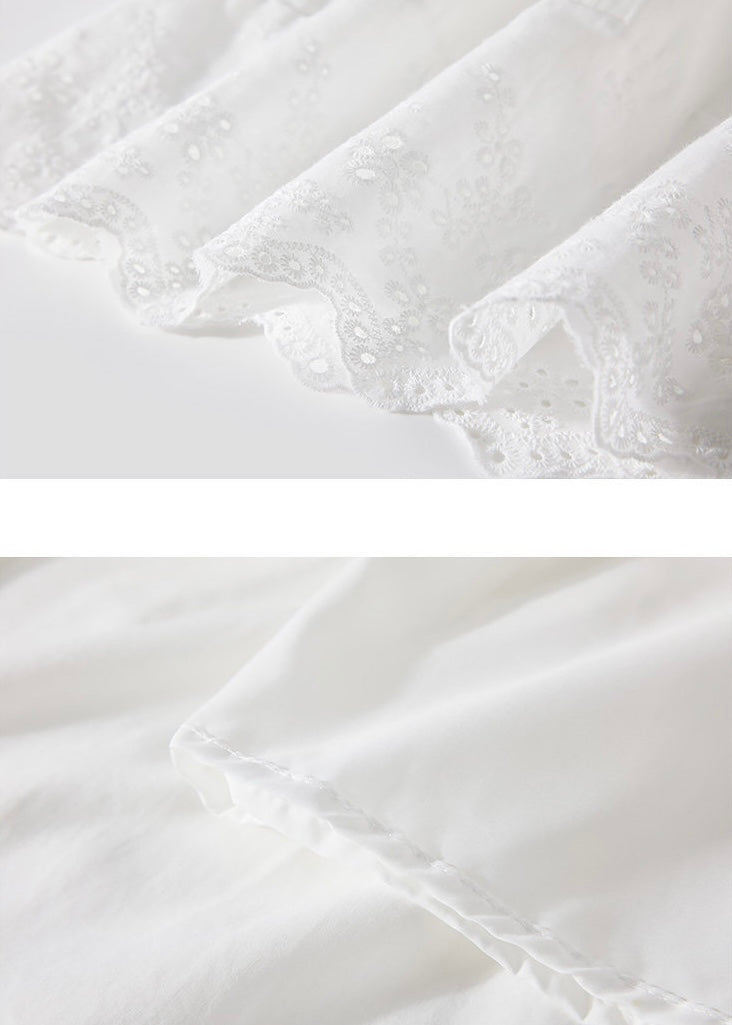 Ivory Tiered Lace Cotton Long Skirt