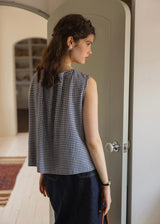 Blue Gingham Ribbon Tie Sleeveless A-Line Top