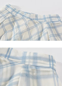 Blue Plaid Flowy Long Skirt
