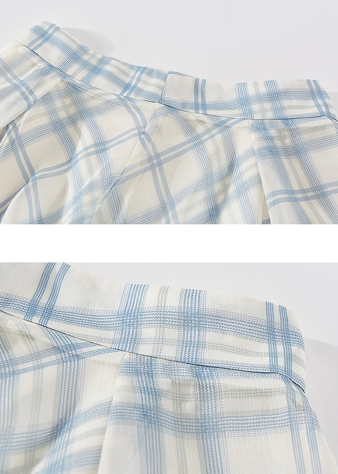 Blue Plaid Flowy Long Skirt