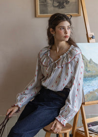 Red Stitch Romantic Vintage Ruffle Blouse