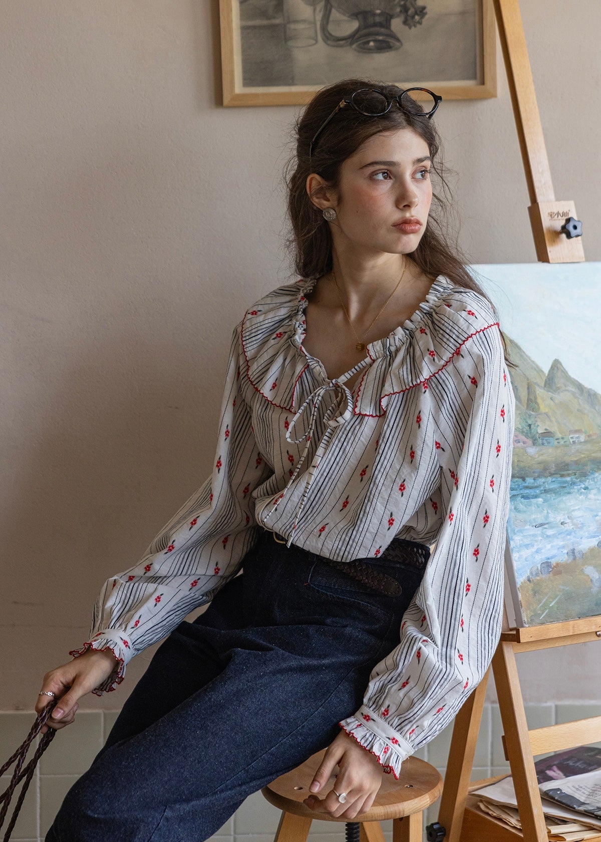 Red Stitch Romantic Vintage Ruffle Blouse