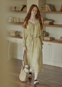 Aurélie Oil Painting Waist Tie Maxi Dress