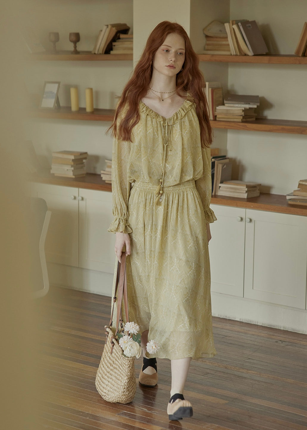 Aurélie Oil Painting Waist Tie Maxi Dress