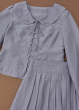 Vintage Ribbon Embroidered Blouse & Pleated Skirt Set
