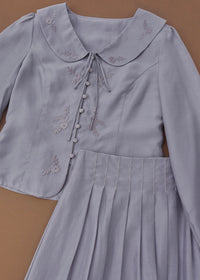 Vintage Ribbon Embroidered Blouse & Pleated Skirt Set