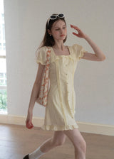 Lemon Meringue Soft Glow Vintage Puff Sleeve Mini Dress