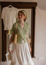 April Lace Knit Blouse | Romantic White Crochet Cotton Cardigan Top(2COLOR)