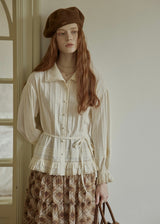 Rromantic Vintage Lace Ruffle Tie Waist Blouse