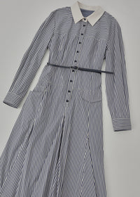 Colette Blue Stripe Belted Shirt Dress
