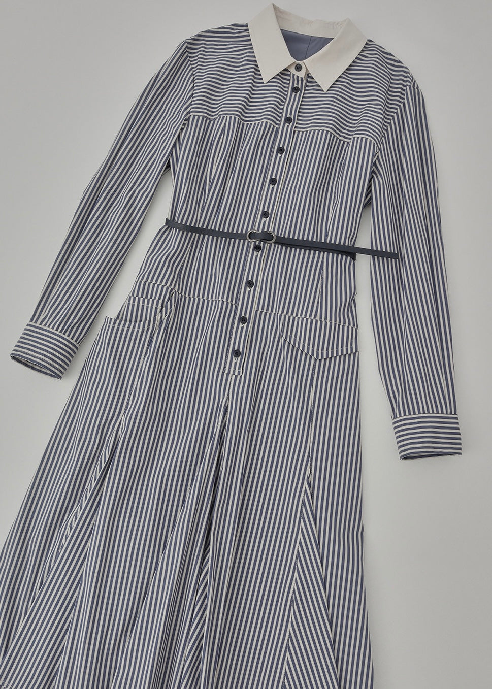 Colette Blue Stripe Belted Shirt Dress