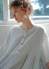 Blue Haze Cotton Gauze Dress Soft Dot A-Line Lounge Nightdress