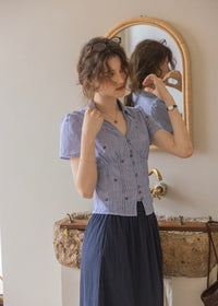 Cherry Stripe Embroidered Vintage Blouse