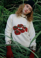 Tomato Jacquard Crew Neck Knit Sweater