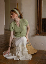 April Lace Knit Blouse | Romantic White Crochet Cotton Cardigan Top(2COLOR)