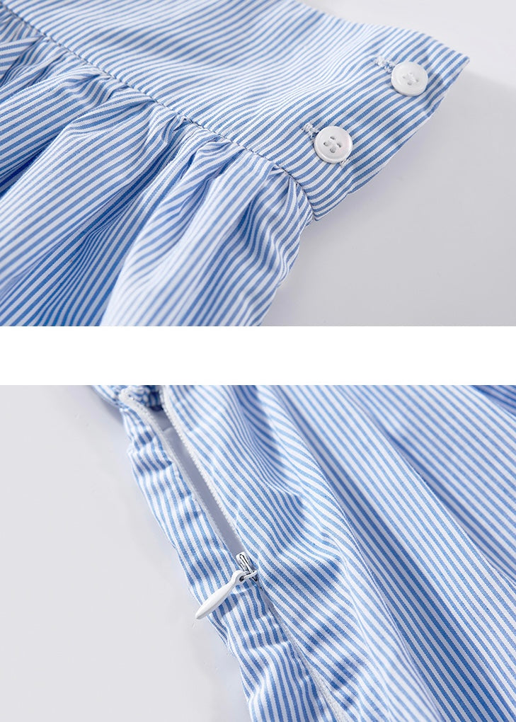Blue Summer Stripe Lace A-Line Midi Skirt