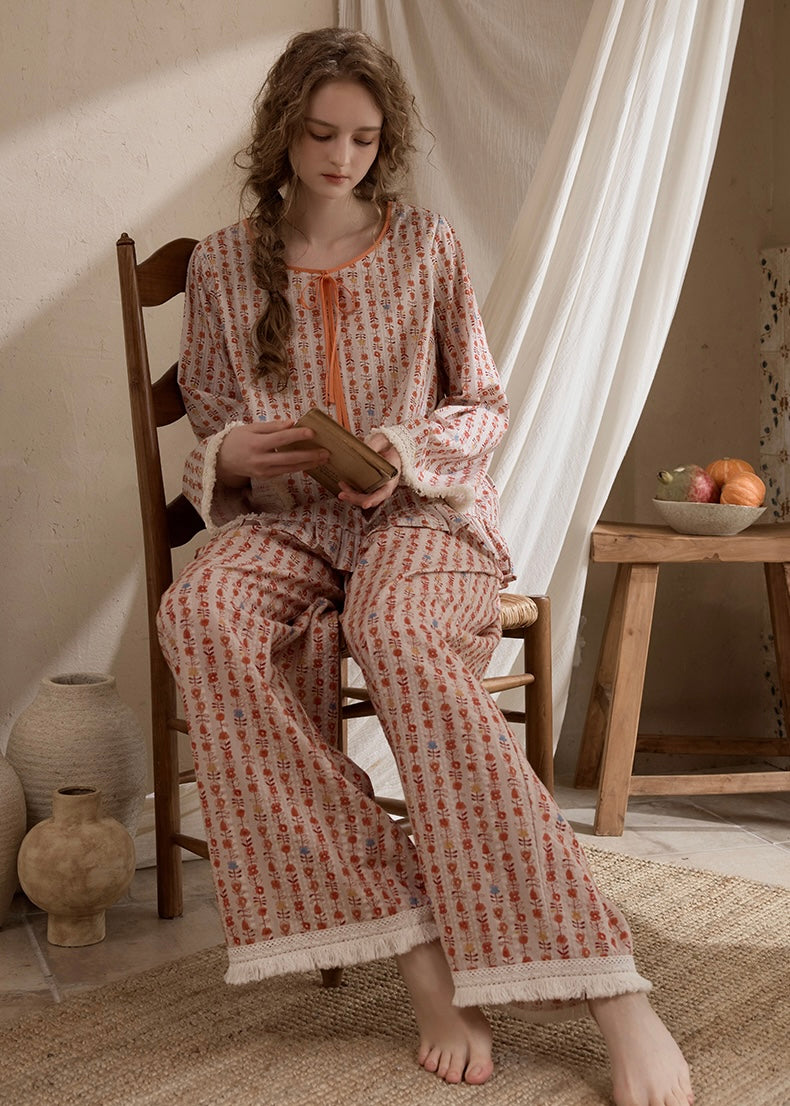 Whispered Garden Cotton Vintage Pajama Set(2COLOR)