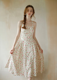 Summer Poem Rose Print Halter Backless Dress