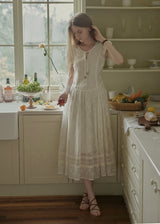 Ethereal Linen Embroidered Waistline Dress
