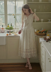 Ethereal Linen Embroidered Waistline Dress