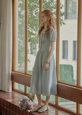 Morning Poem Light Blue Romantic Button Dress