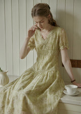 Elowen V-Neck Floral Lace Trim Dress