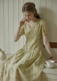 Elowen V-Neck Floral Lace Trim Dress