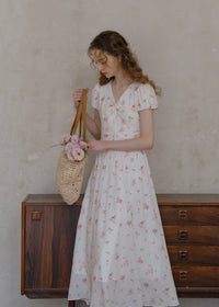 Clair de Soft White Floral Shirred Dress