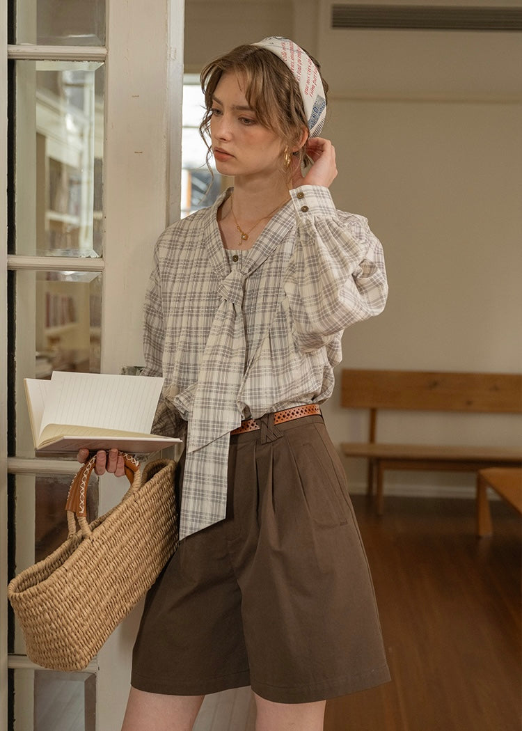 Poetic Vintage-Inspired Tie Collar Long Sleeve Blouse(3COLOR)