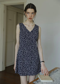 Midnight Daisy Mini Dress | Vintage Navy Floral Sleeveless Dress